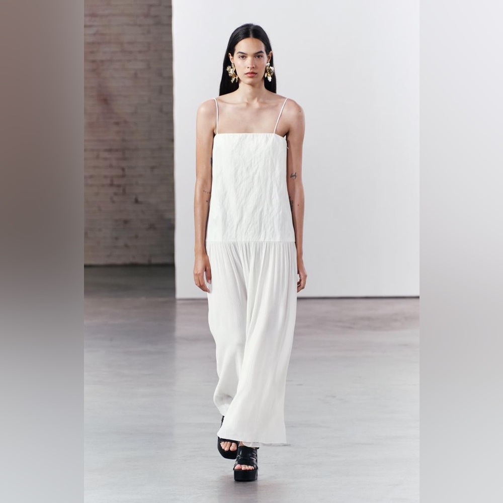 NWT Zara White Drop Waist Maxi Dress Sz XS